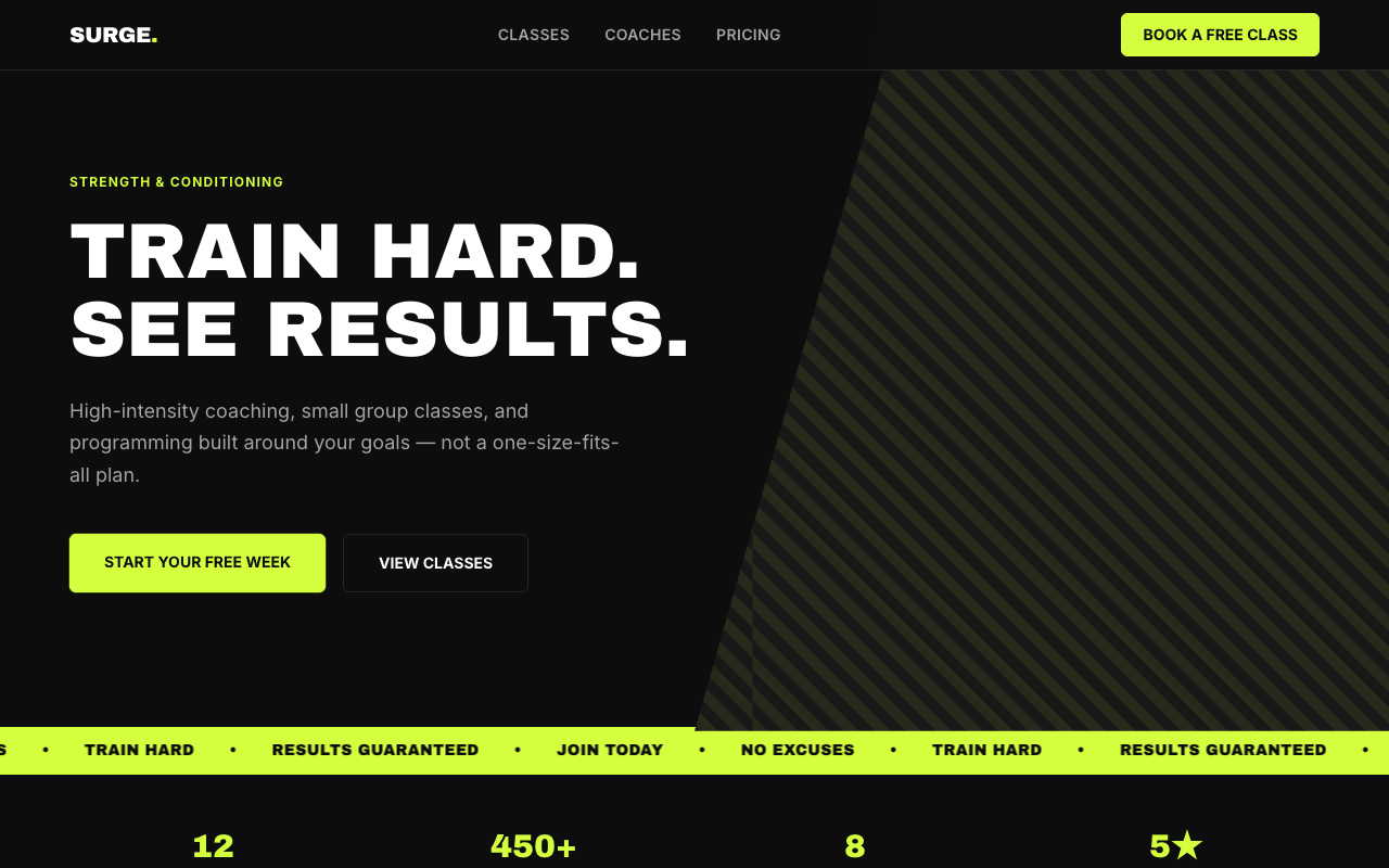 Surge fitness studio example
